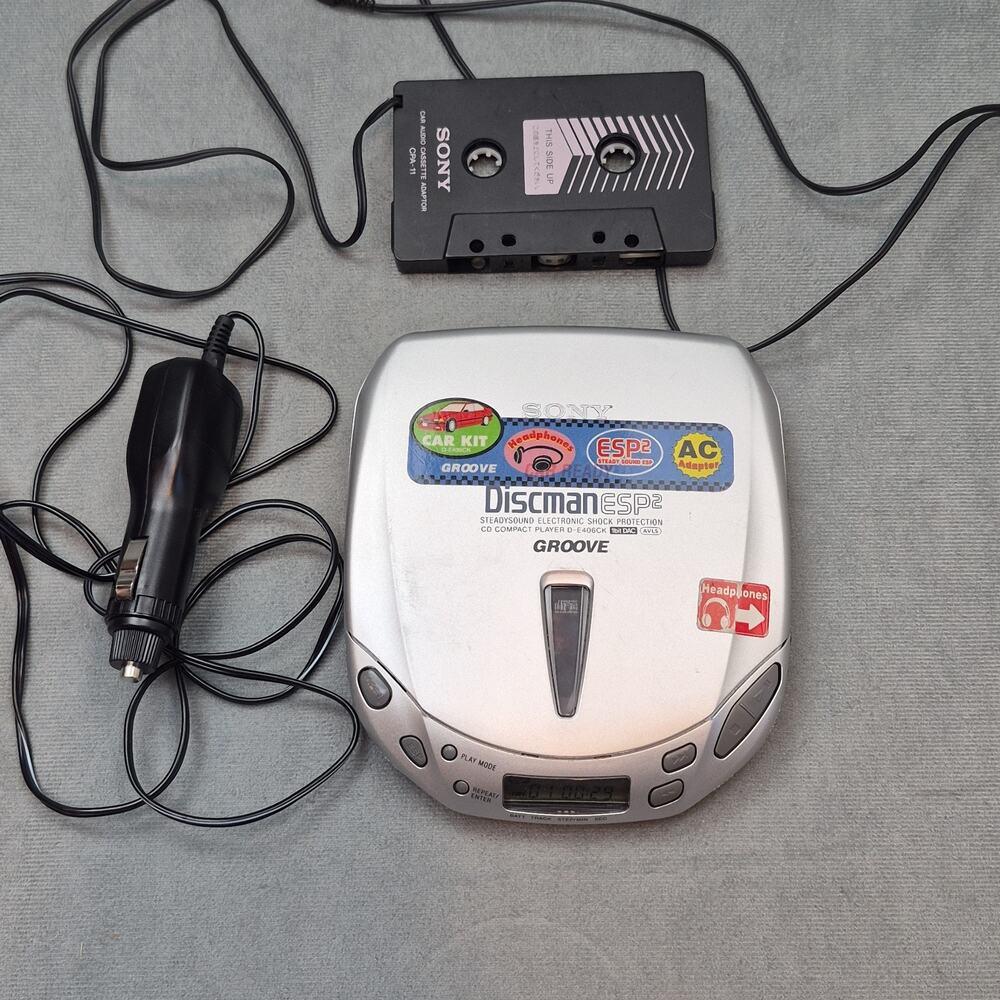 Sony Car Ready Discman ESP2 Groove Vintage Portable CD Player D-E406CK Tested